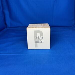 Farmhouse Style "The Man" Decorative Wood Cube – Masculine Office Desk Decor